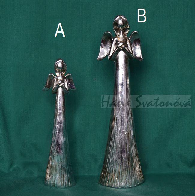Anděl stříbrný štíhlý - výška 19,5cm
