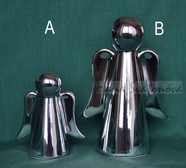 Andělíček široký stříbrný - výška 16,5cm