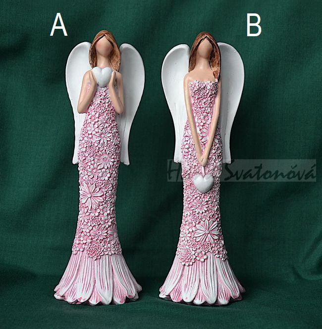 Anděl květ se srdcem na šňůrce - výška 19cm