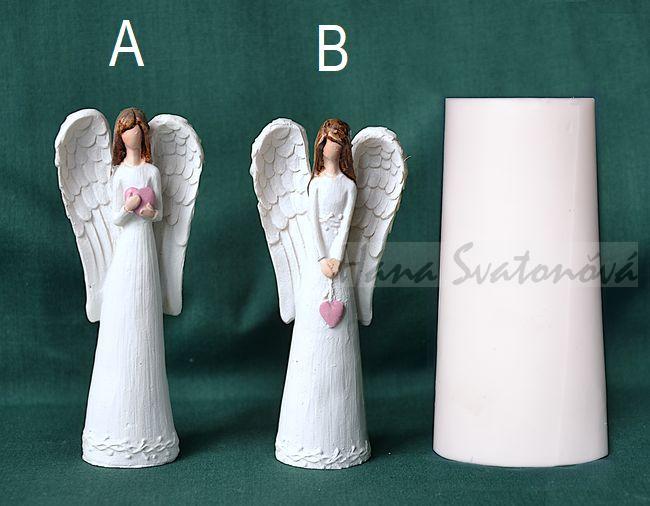 Anděl s růžovým srdíčkem na šňůrce - výška 10cm