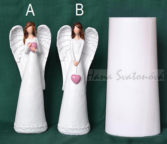 Andělka s růžovým srdíčkem na šňůrce - výška 19,5cm