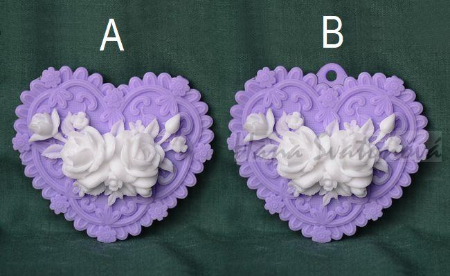 Relief srdce závěs, Kvetiny ornament - 8,5x8,5cm