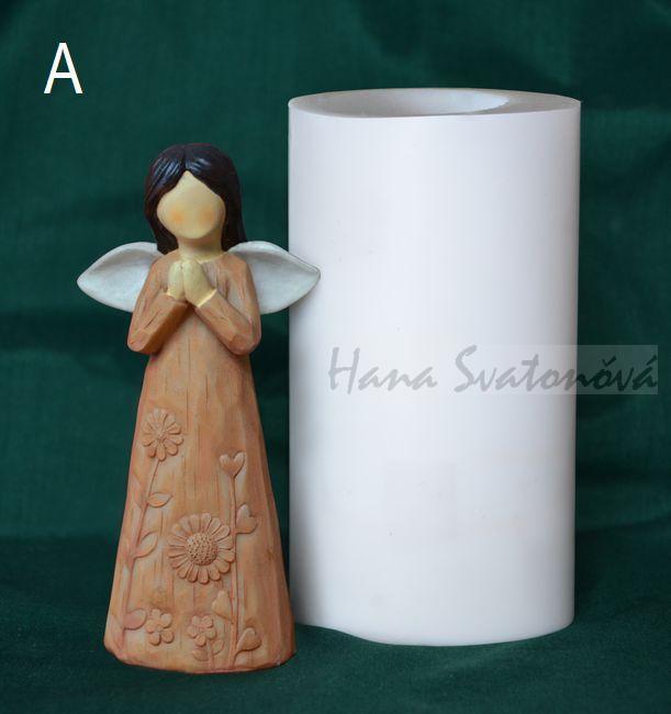 Anděl s bílými křídly modlící - výška 12cm