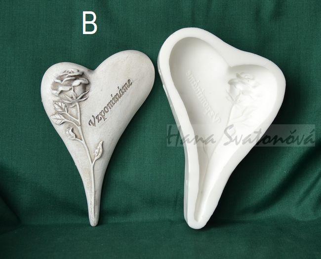 Relief Srdce špičaté s růží  - vel. 11cm