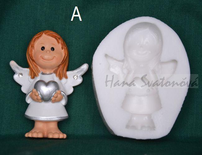 Relief Andílek stříbrný se srdíčkem, vel. 6cm