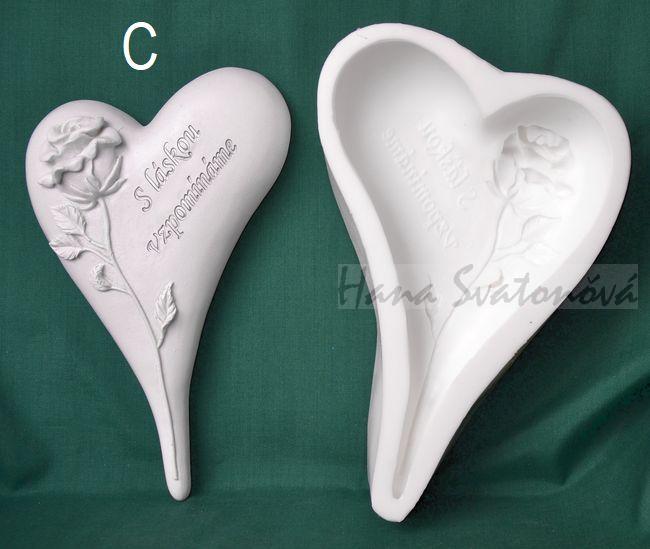 Relief Srdce špičaté s růží  - vel. 11cm